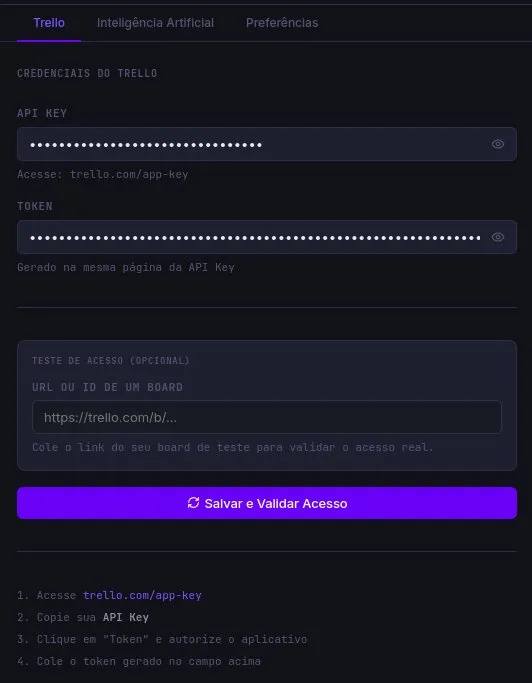 Configurações Trello
